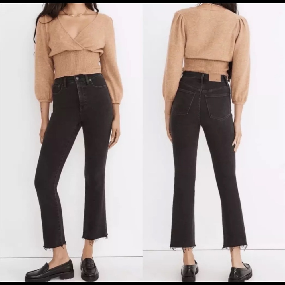 Madewell Cali Demi Boot Black Denim Bootcut Ankle‎ Jeans Bayland Wash Raw Hem 27